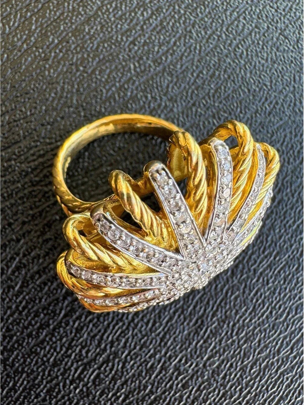 David Yurman Starburst Diamond Pave Cocktail Ring 18k YG